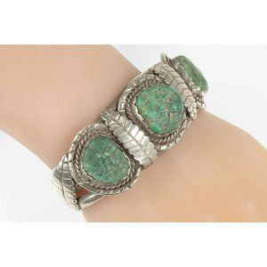 Vintage Navajo Green Turquoise Sterling Silver Cuff Bracelet